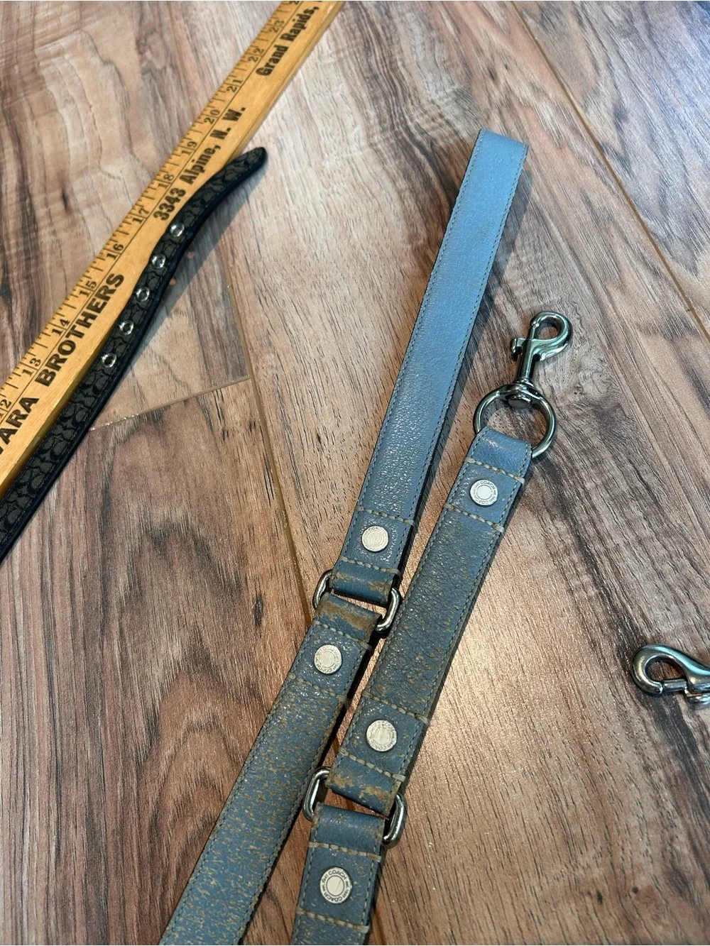 Coach Gray and Black Leather Key Straps with Logo Charm